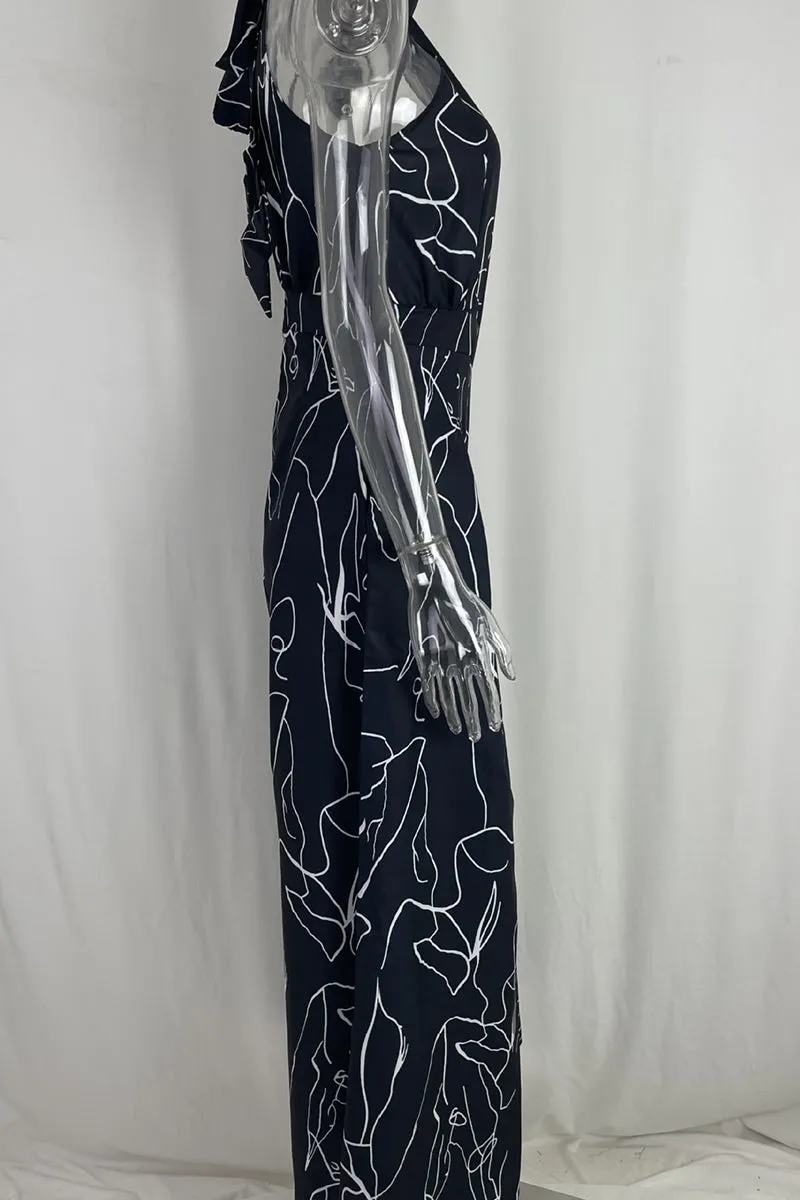 HJP1198 Sleeveless Abstract Print Jumpsuit