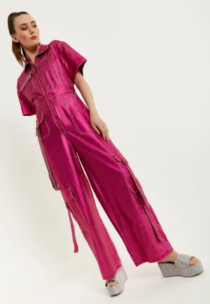 House Of Holland Metallic Utility Jumpsuit In Fuchsia