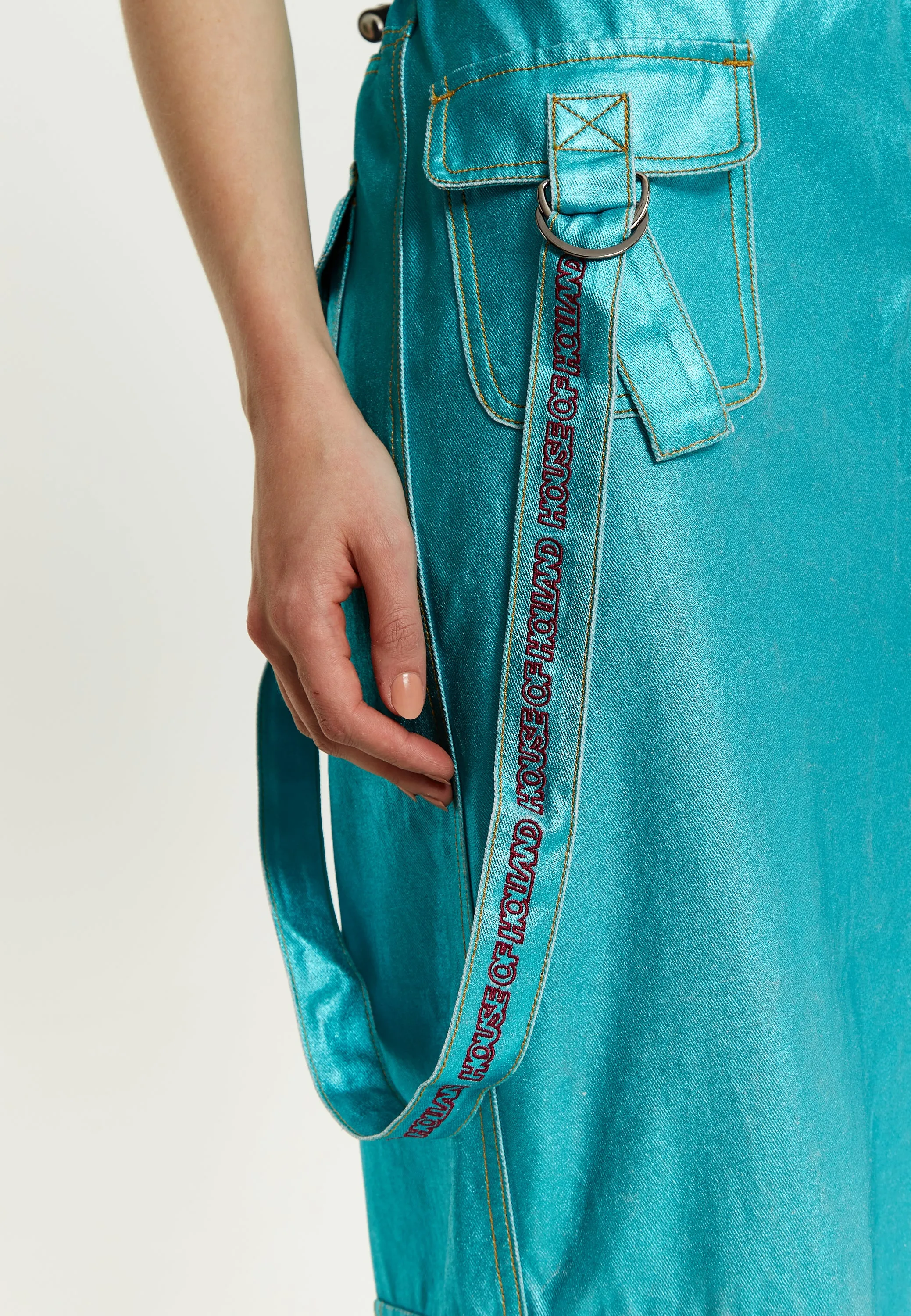 House Of Holland Metallic Utility Jumpsuit In Turquoise