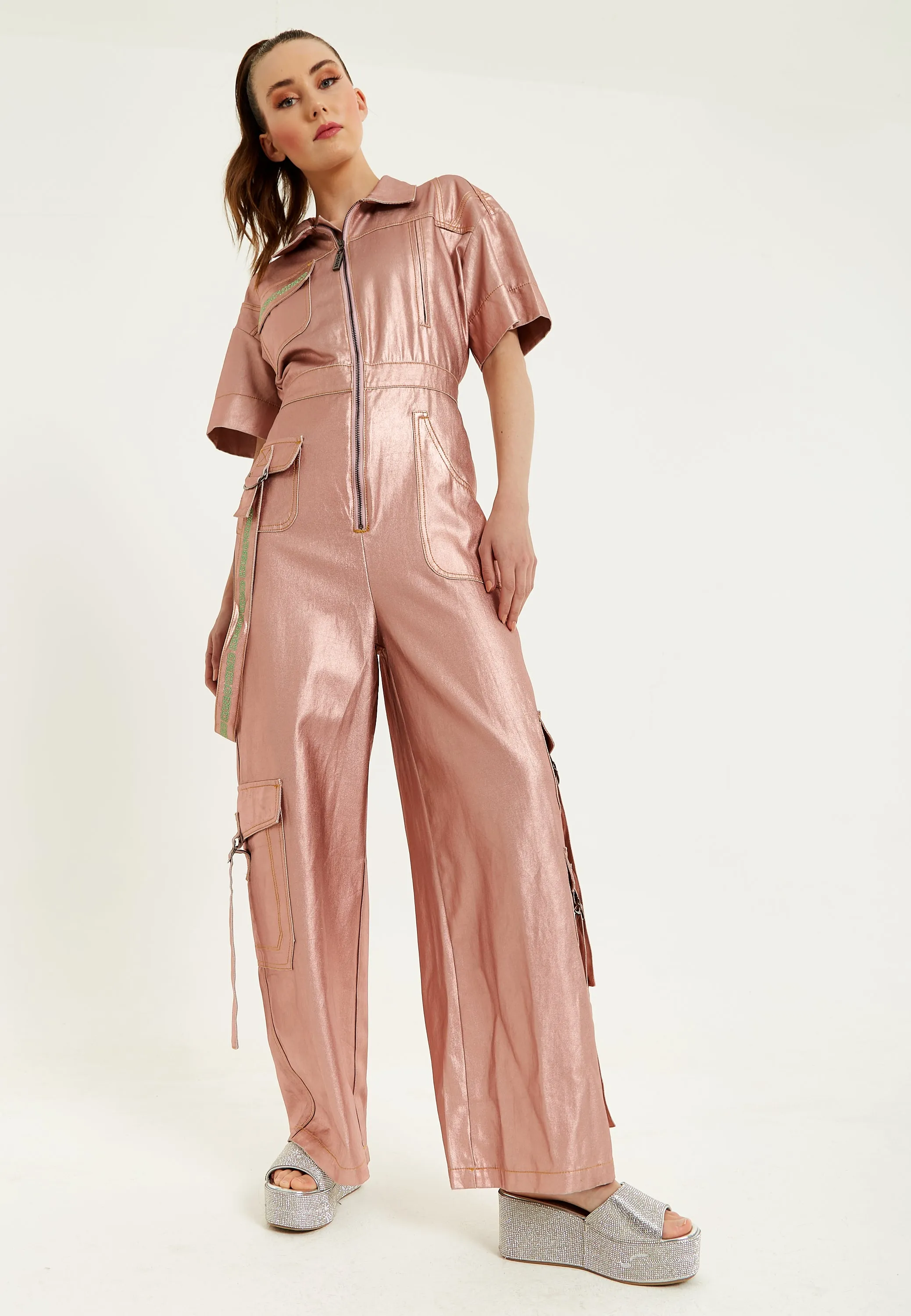 House Of Holland Metallic Utility Jumpsuit