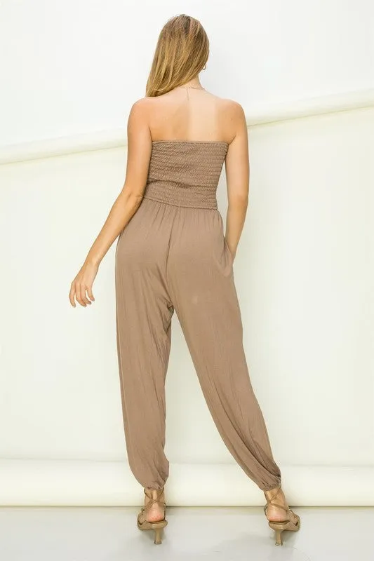 HYFVE Smocked Tube Jumpsuit with Split Hem