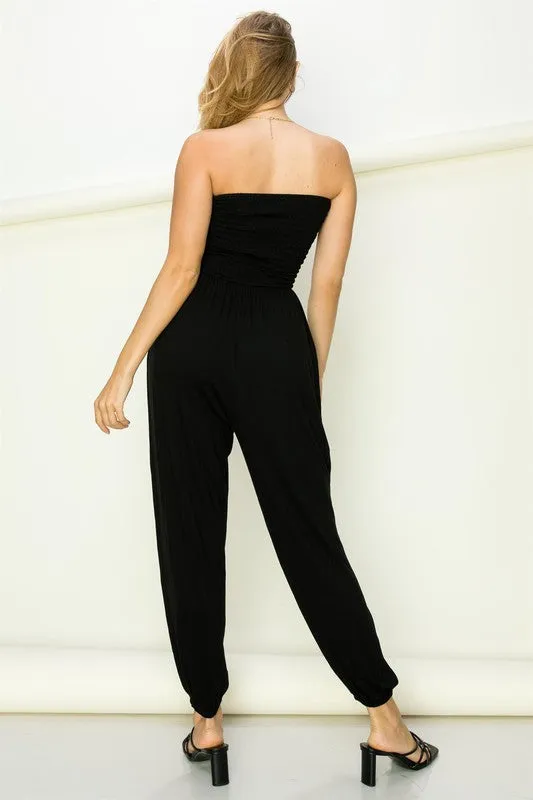 HYFVE Smocked Tube Jumpsuit with Split Hem