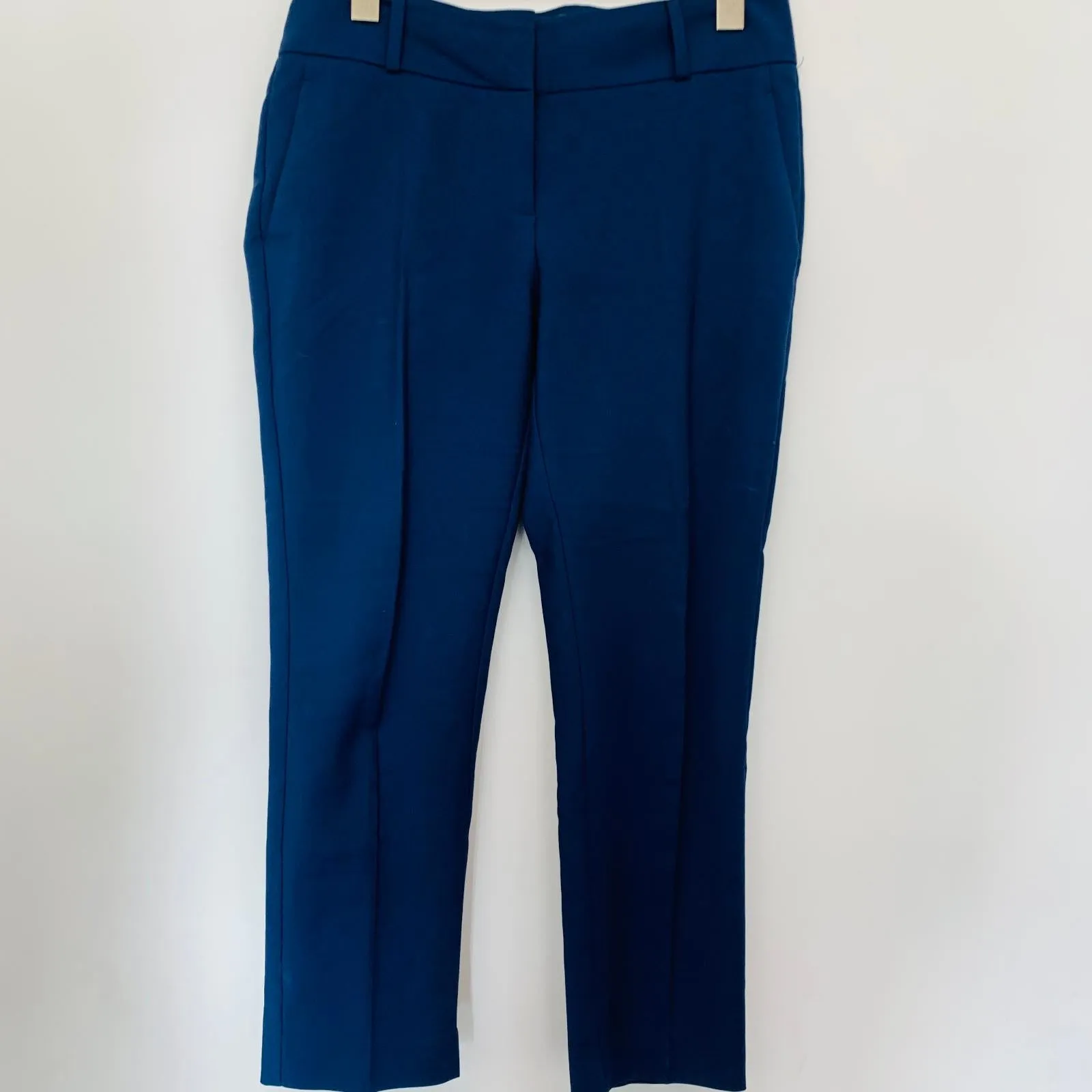 IPEKYOL Ladies Blue Navy Classic Cropped Cotton Trousers Dress Pants UK10