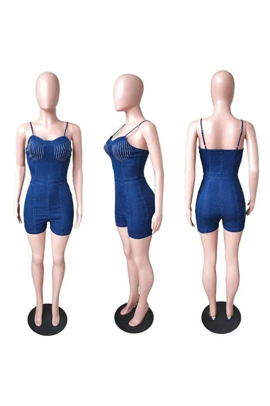 JA128 Rhinestones Cami Rompers