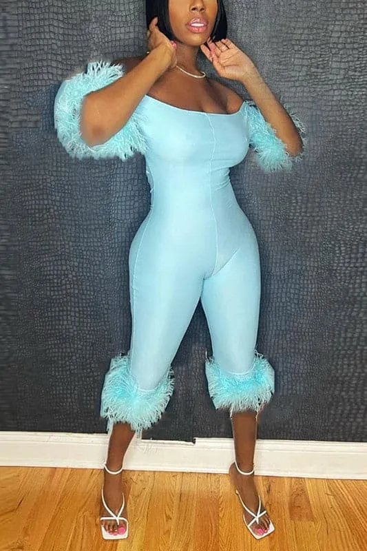 JA364 Off Shoulder Feather Jumpsuits