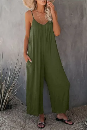 JA923 Spaghetti Strap Sleeveless Wide Leg Jumpsuits