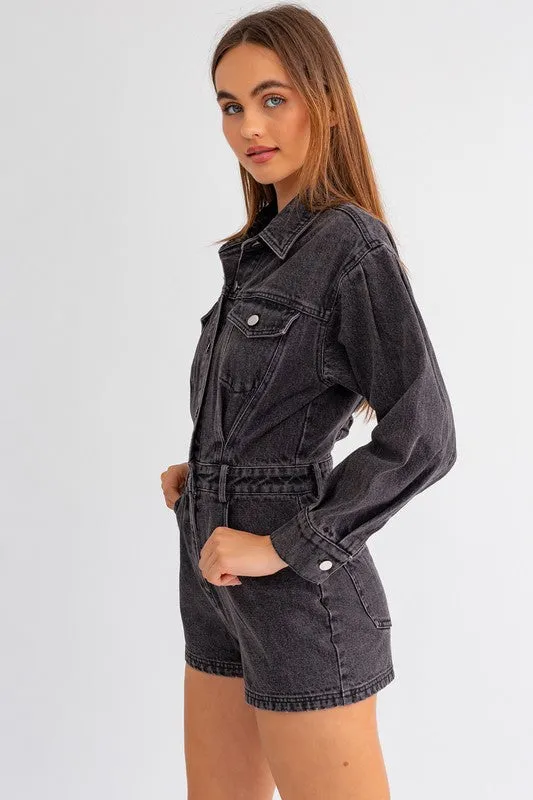 Jada Long Sleeve Denim Romper