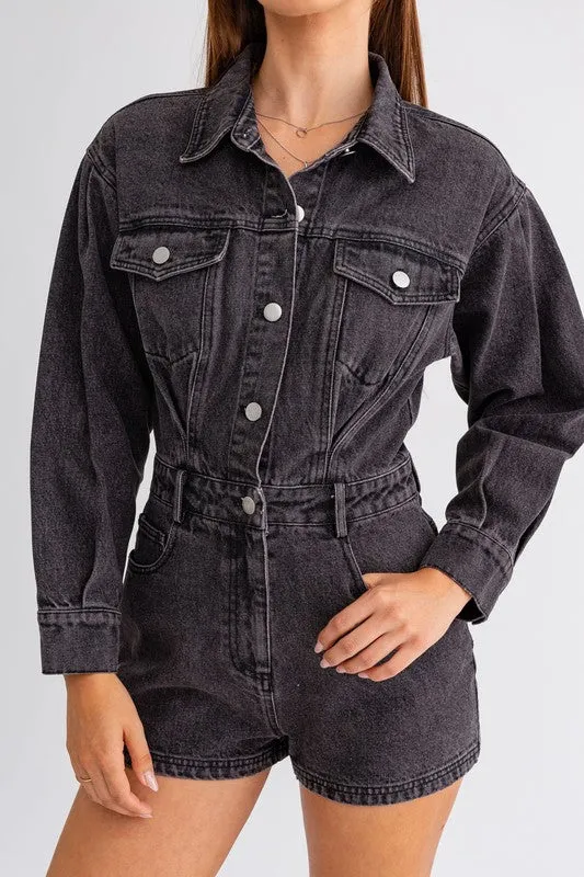 Jada Long Sleeve Denim Romper