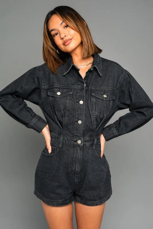 Jada Long Sleeve Denim Romper