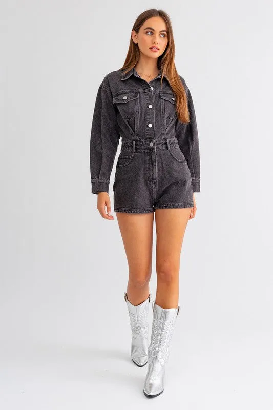 Jada Long Sleeve Denim Romper