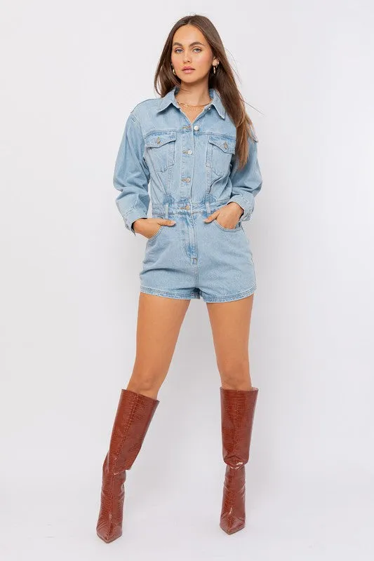 Jada Long Sleeve Denim Romper