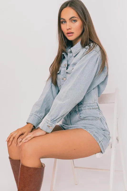 Jada Long Sleeve Denim Romper