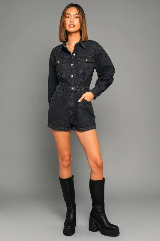 Jada Long Sleeve Denim Romper