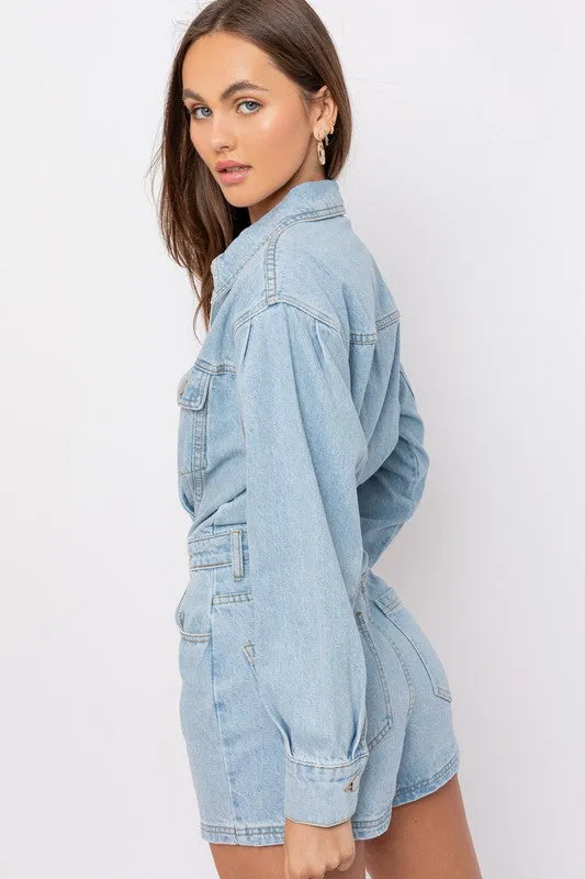 Jada Long Sleeve Denim Romper