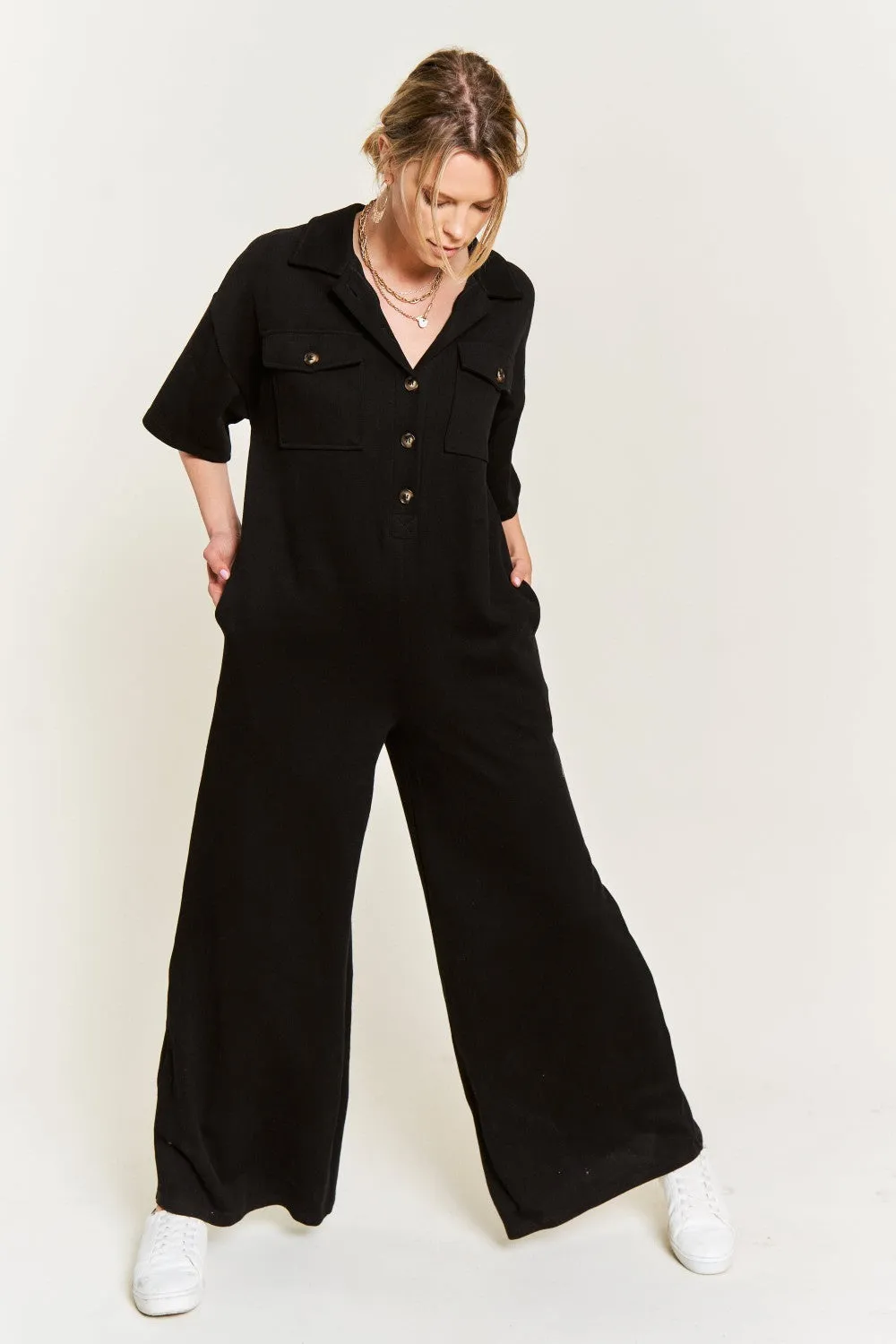 Jade By Jane Short Sleeve Knit Jumpsuit