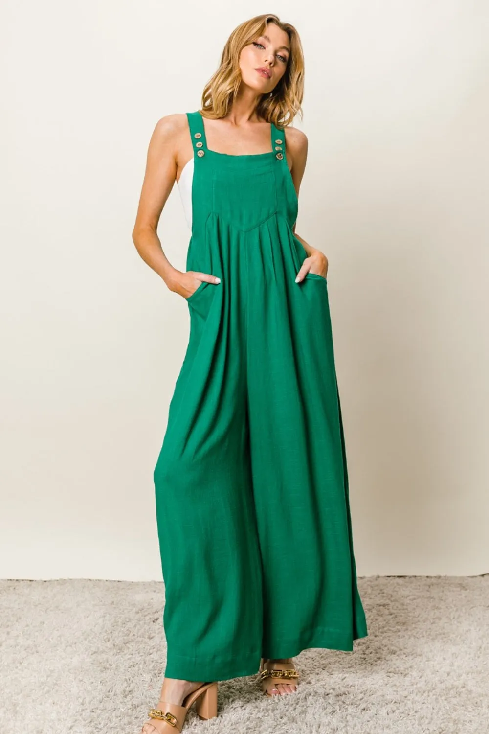 Jade Texture Sleeveless Wide Leg Jumpsuit