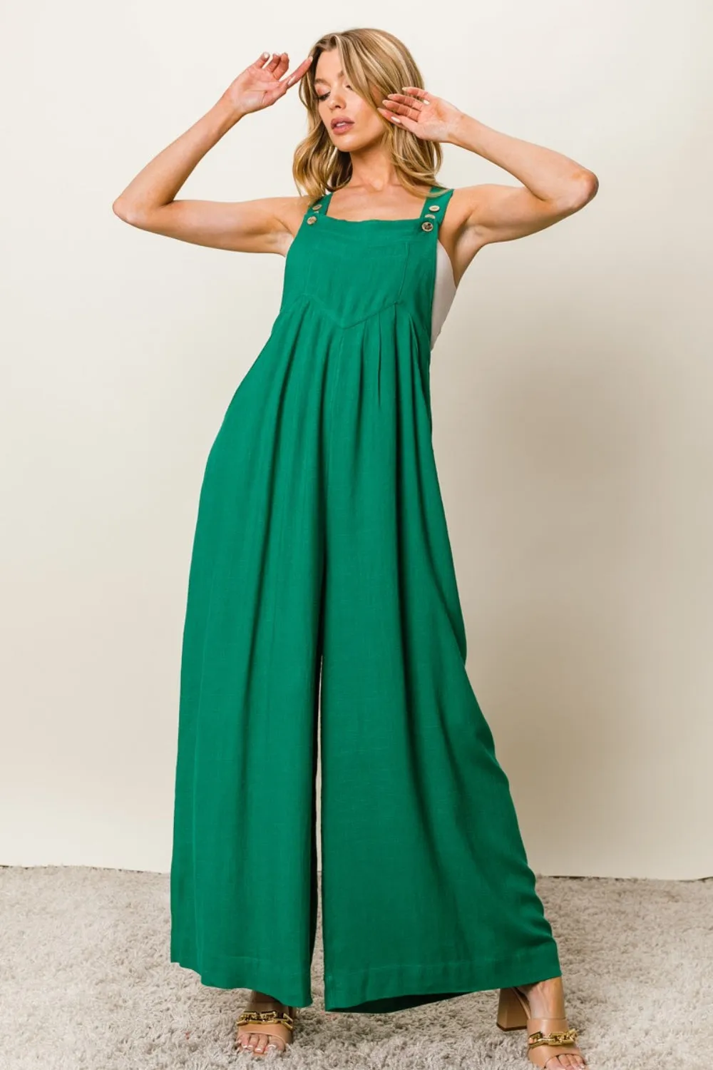 Jade Texture Sleeveless Wide Leg Jumpsuit