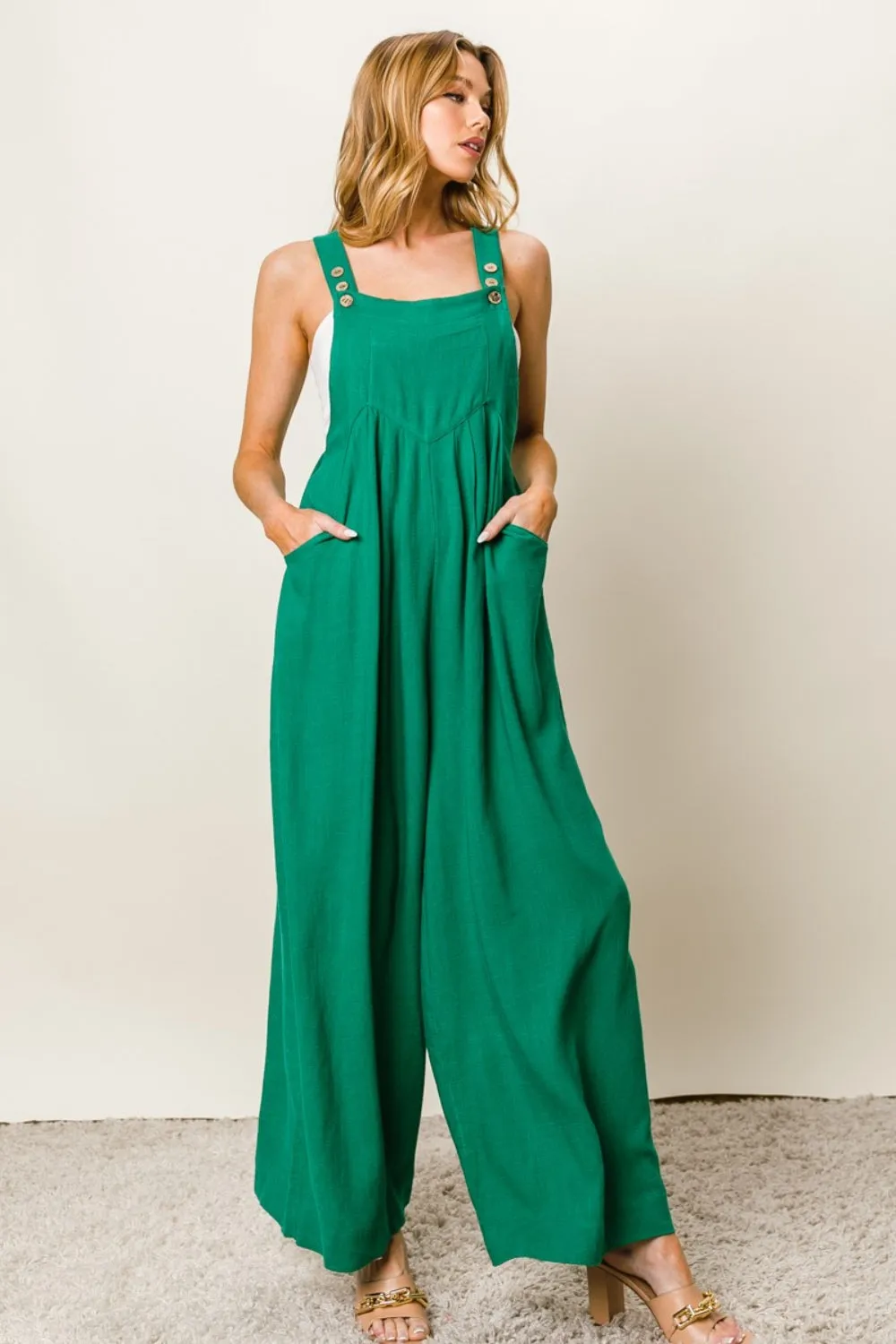 Jade Texture Sleeveless Wide Leg Jumpsuit