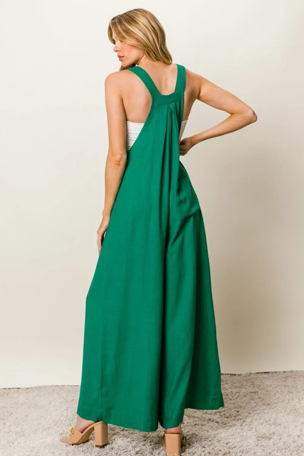 Jade Texture Sleeveless Wide Leg Jumpsuit