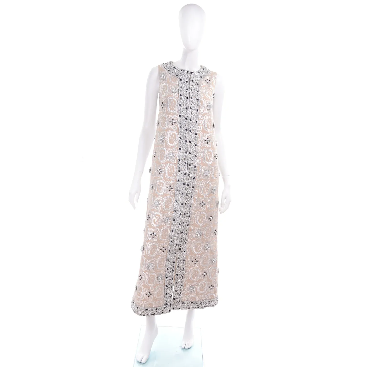 Jasmine Firenze Silk and Lurex Vintage Beaded Metallic Evening Dress