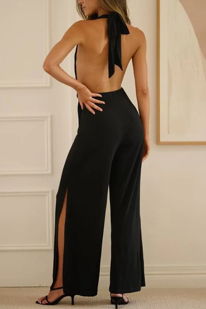 JB683 Halter Backless Wide Leg Jumpsuit