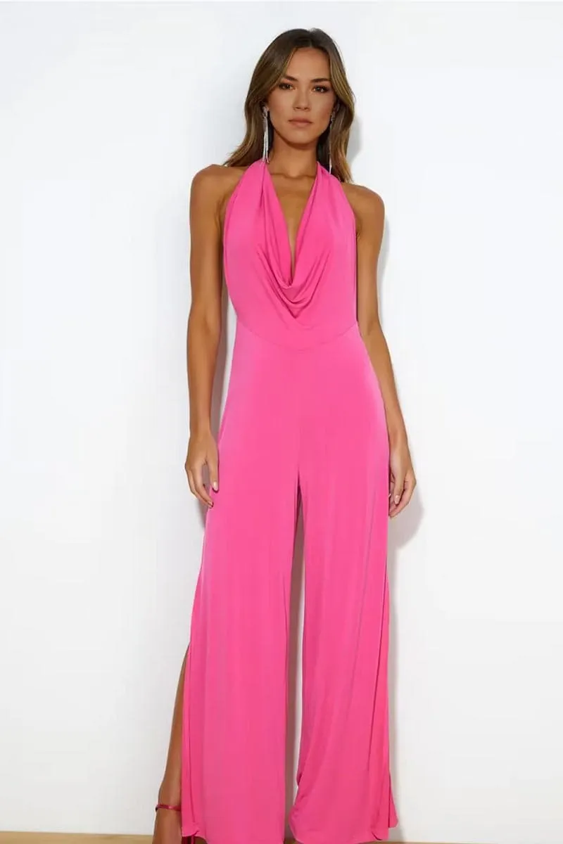 JB683 Halter Backless Wide Leg Jumpsuit