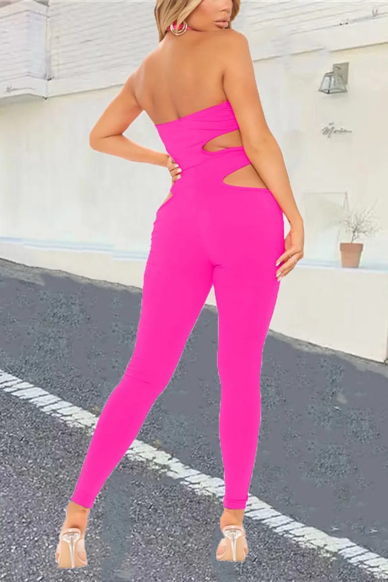 JC848 Solid Cutout Jumpsuit