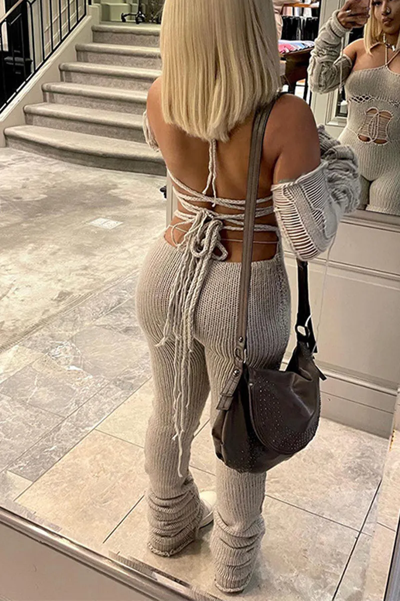 JE137 Halter Crochet Jumpsuits