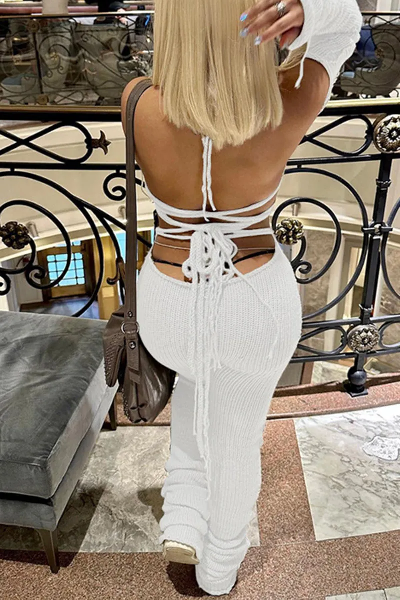 JE137 Halter Crochet Jumpsuits