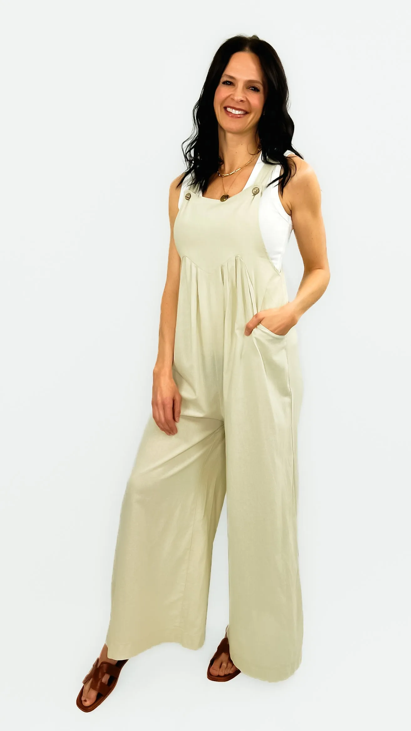 Jess Sleeveless Jumpsuit- Oatmeal