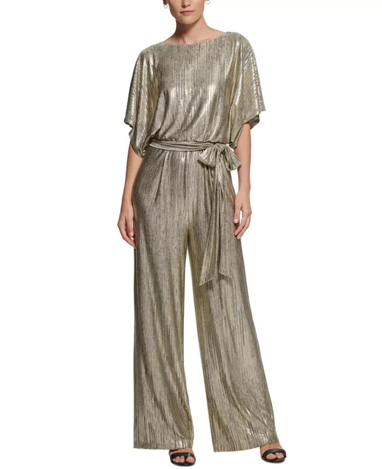 Jessica Howard Foil-Print Tie-Waist Jumpsuit