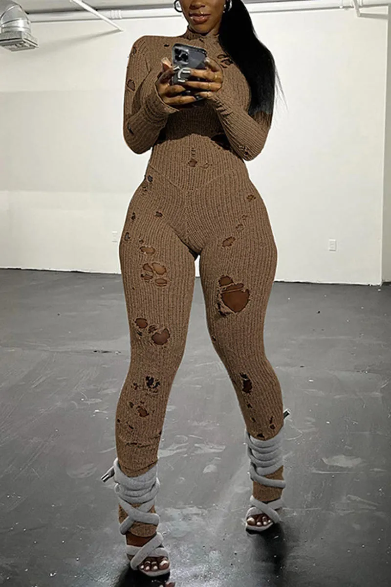 JH0210 Ripped Knitted Jumpsuits