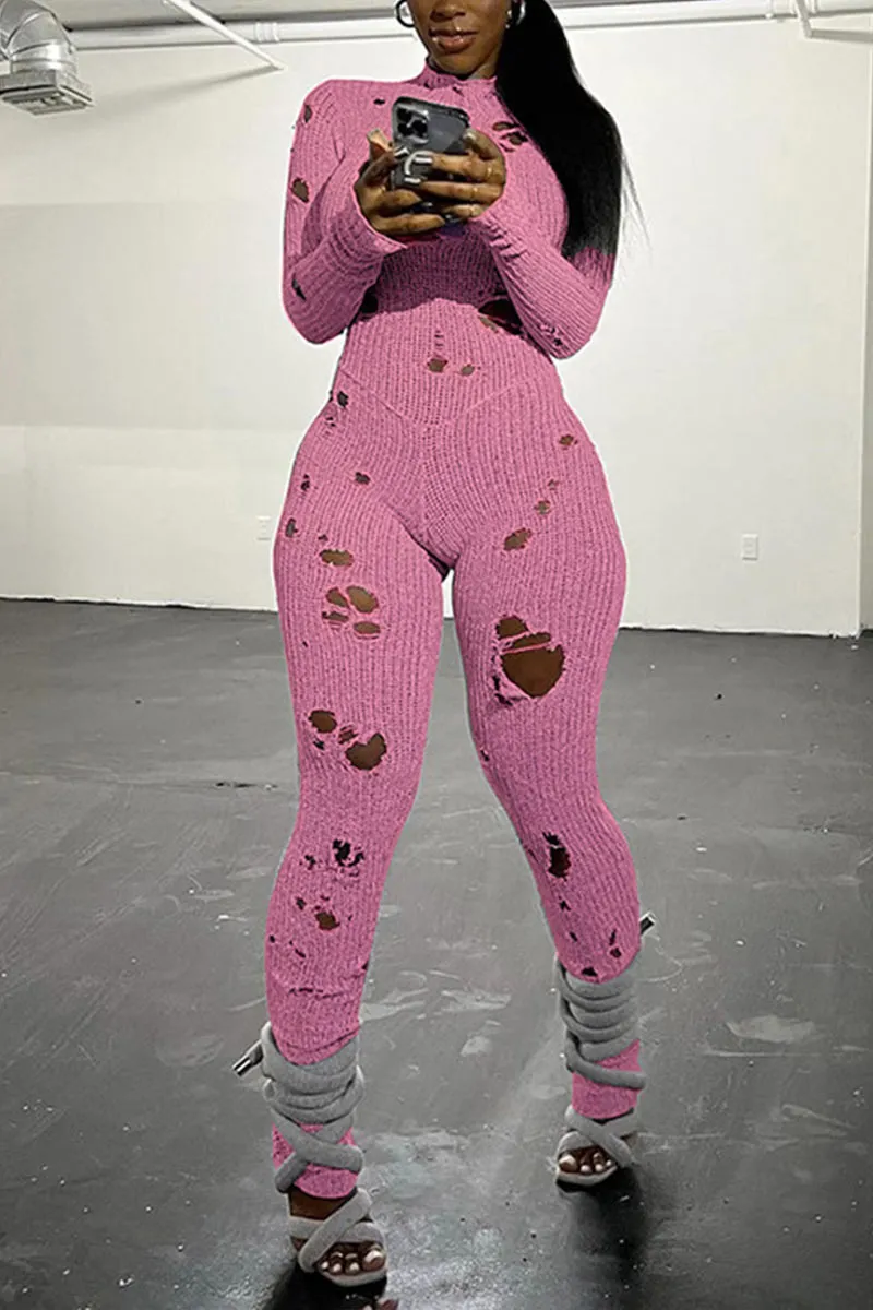 JH0210 Ripped Knitted Jumpsuits