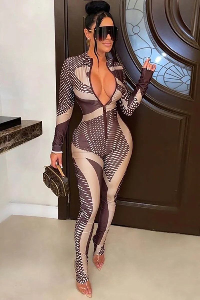 JH695 High-Neck Graphic Jumpsuit