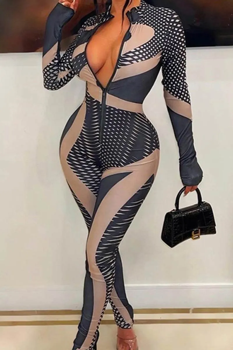 JH695 High-Neck Graphic Jumpsuit