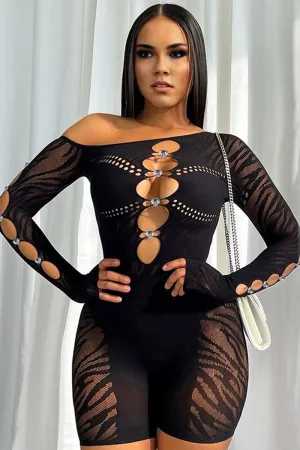 JJ0508 Mesh Cutout Rompers