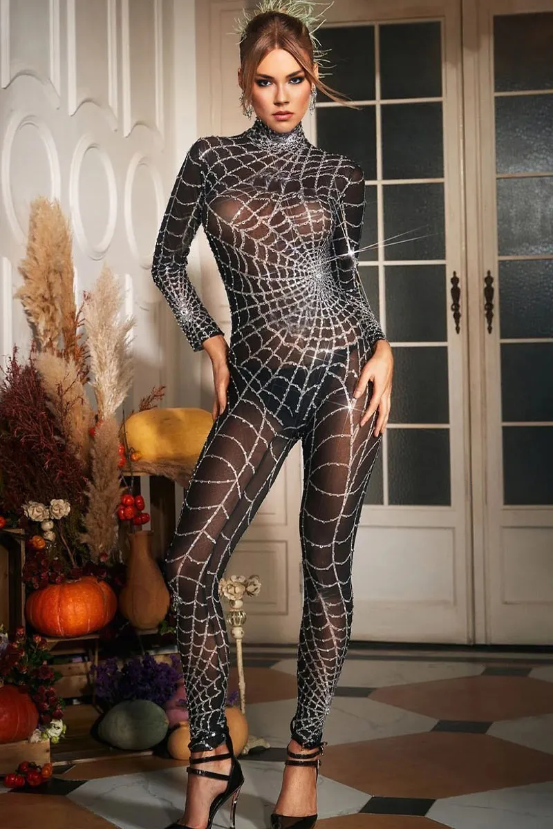 JJ669 Spider Web Print Jumpsuit