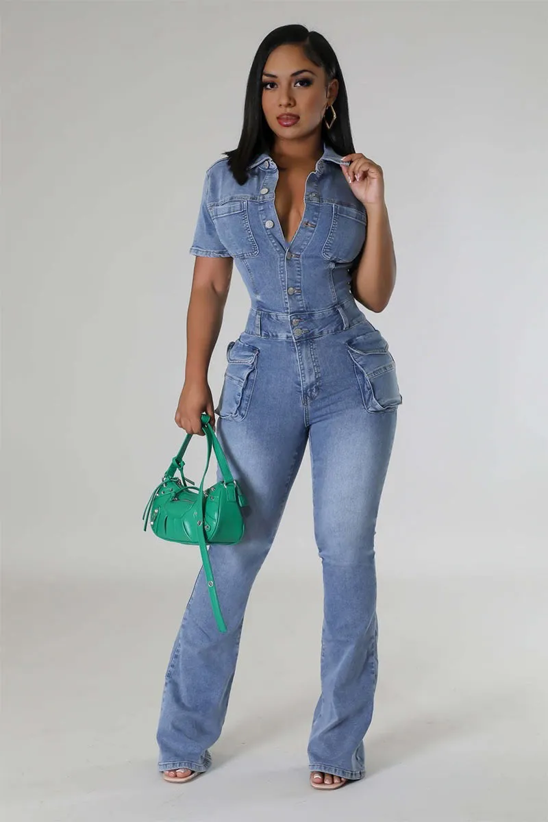 JK0434 Stretch Denim Jumpsuits