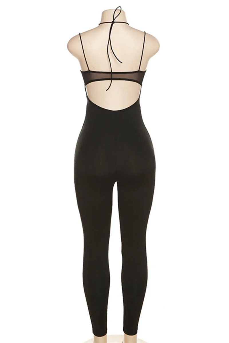 JL0492 Mesh Mixed Bodycon Jumpsuits