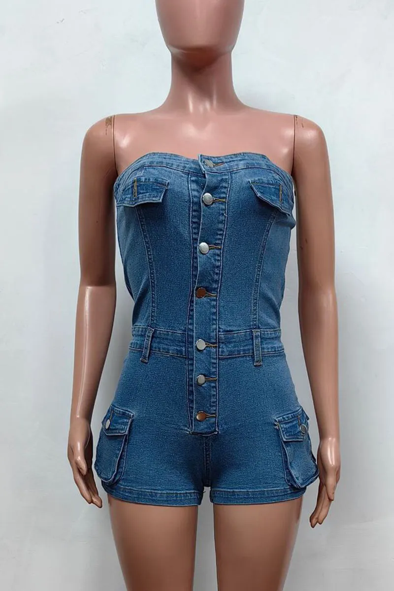 JM0117 Stretch Denim Rompers