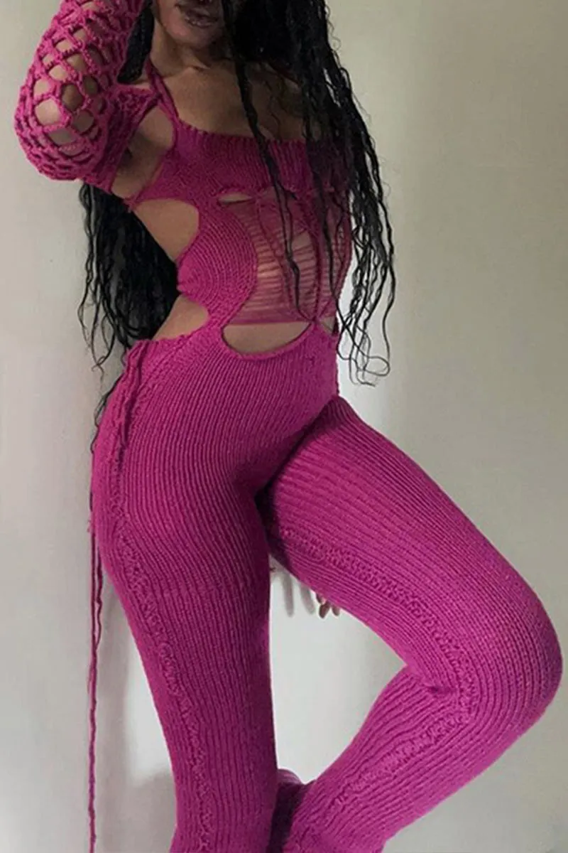 JM0240 Crochet Long Sleeve Jumpsuits