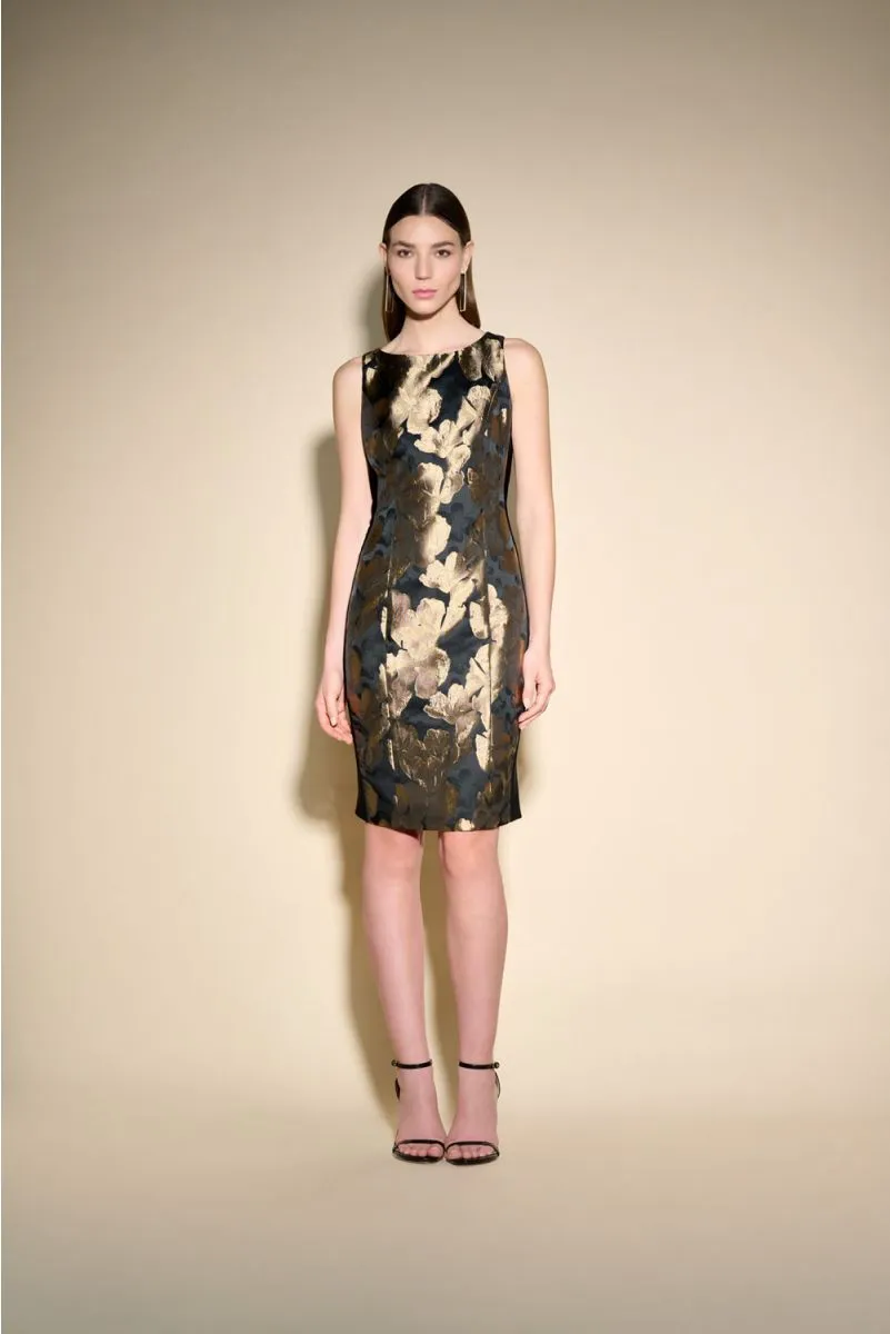 Joseph Ribkoff Black/Bronze Foiled Floral Sleeveless Sheath Dress 233715