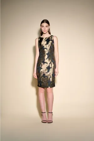 Joseph Ribkoff Black/Bronze Foiled Floral Sleeveless Sheath Dress 233715