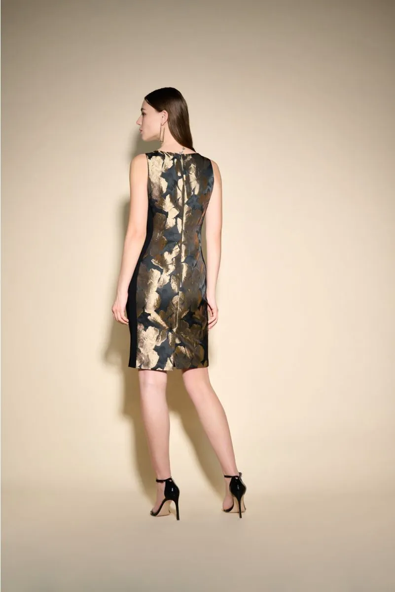 Joseph Ribkoff Black/Bronze Foiled Floral Sleeveless Sheath Dress 233715