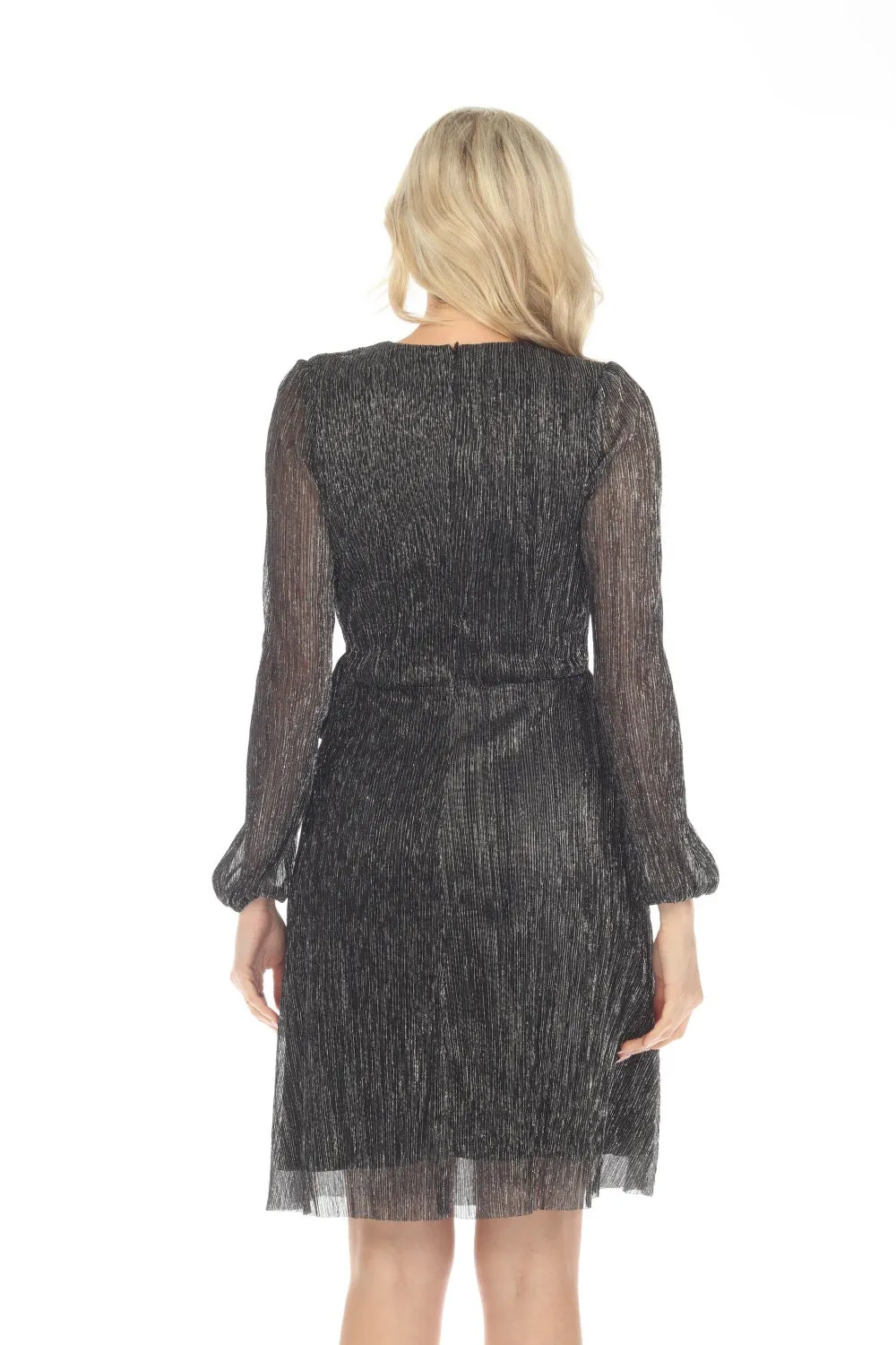 Joseph Ribkoff Black/Silver Metallic Faux Wrap A-Line Dress 234709