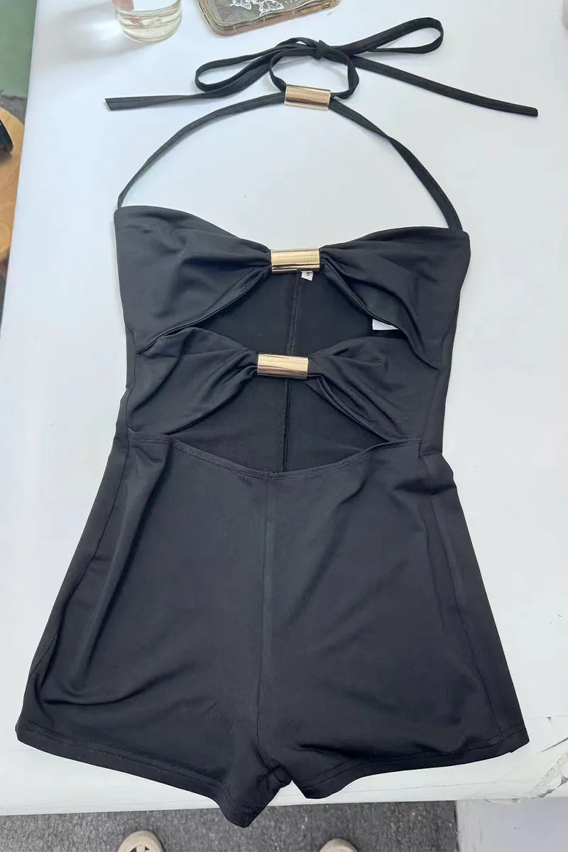 JQ3231 Halter Cutout Rompers