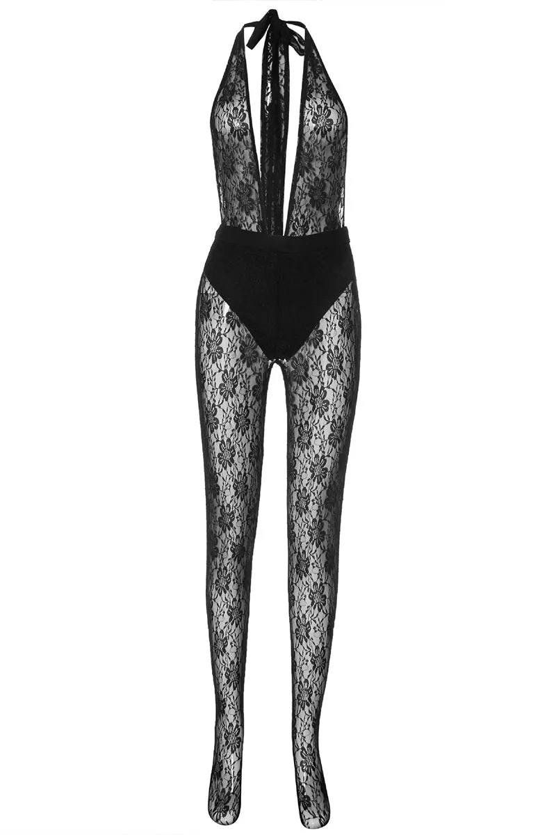 JS3171 Lace Halter Jumpsuits