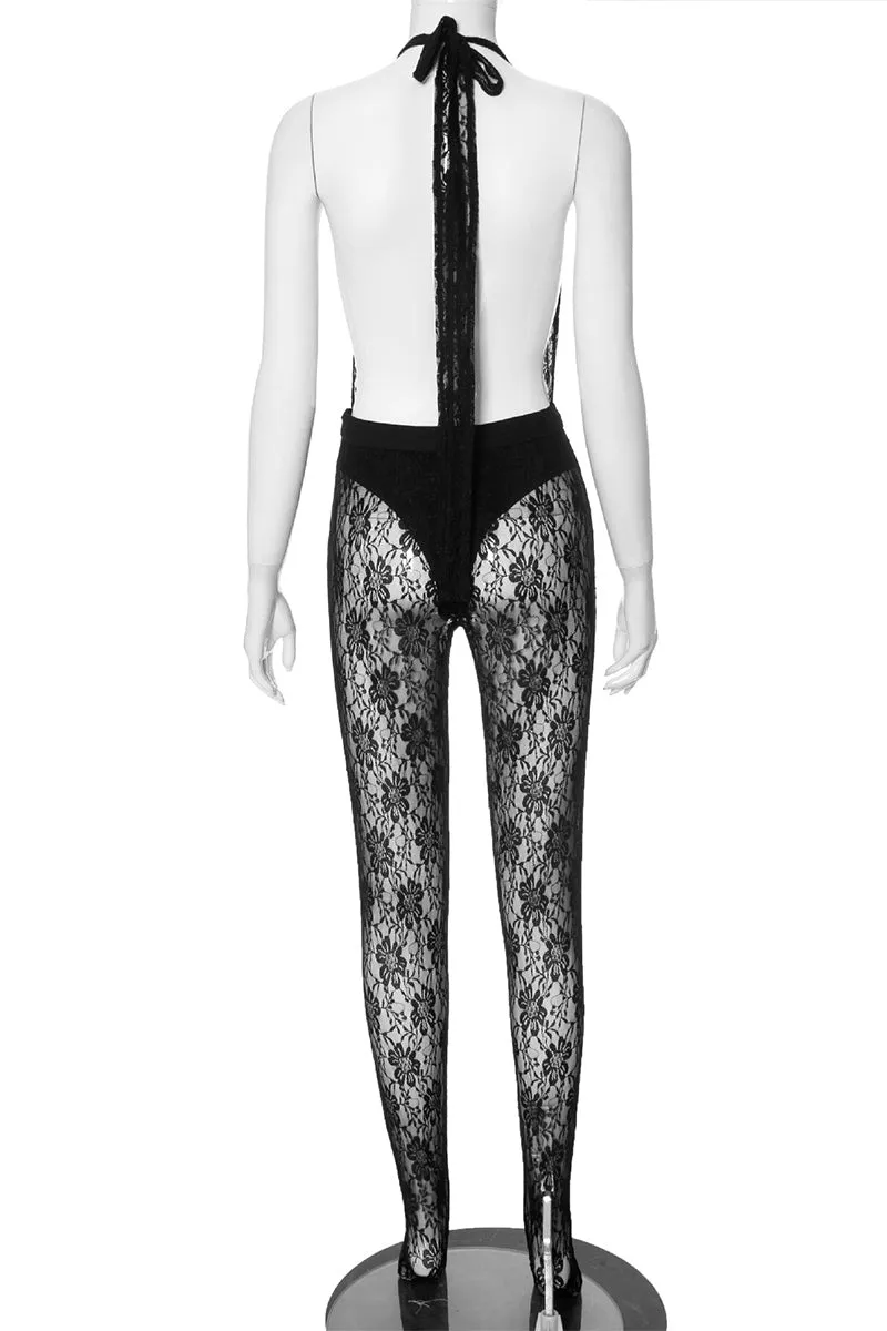 JS3171 Lace Halter Jumpsuits