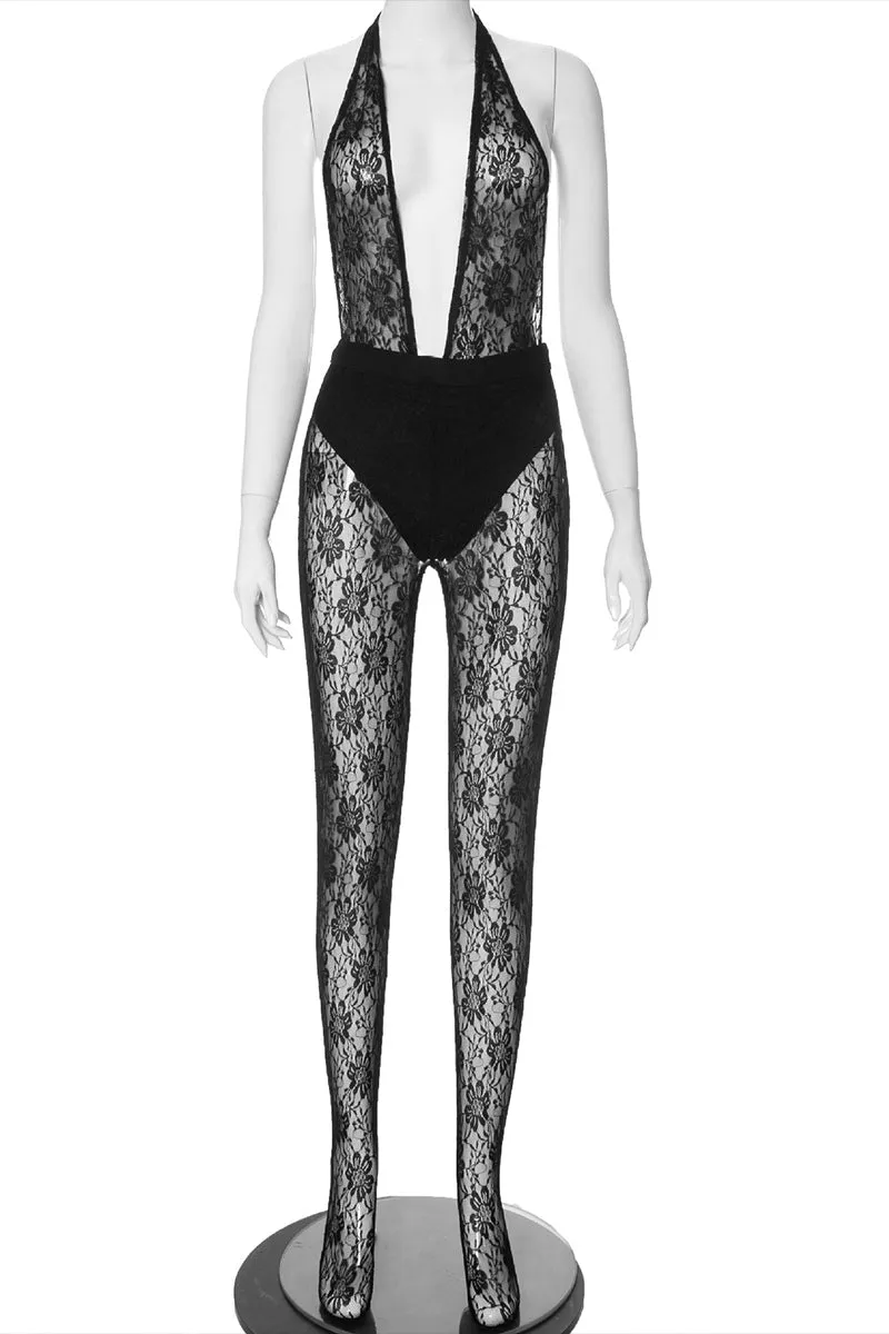 JS3171 Lace Halter Jumpsuits