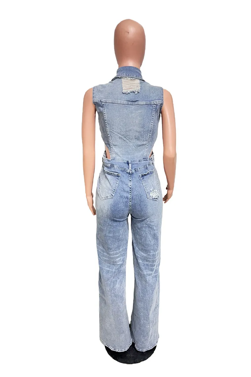 JS3445 Sleeveless Denim Jumpsuits